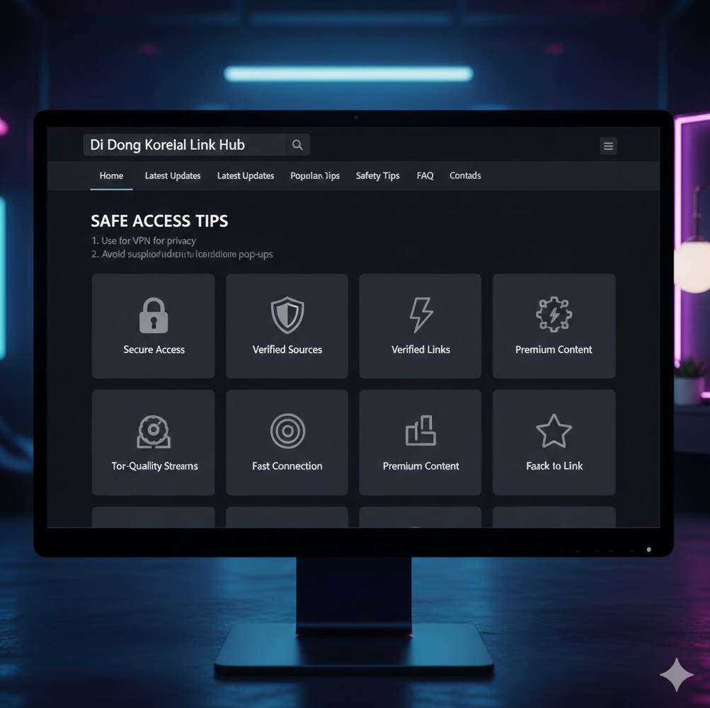 이용자 보안을 위한 '안전 접속 팁(Safe Access Tips)'을 강조합니다. VPN 사용 권장 및 공식 링크 확인 등 보안 수칙을 아이콘과 함께 직관적으로 배치하여 안전한 이용 환경을 안내합니다.