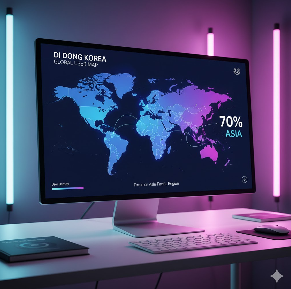 이용자 분포 맵을 활용해 아시아 지역을 중심으로 한 광범위한 트래픽과 플랫폼의 영향력을 입증합니다.