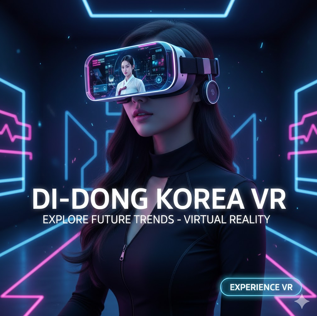 미래지향적 기술 경험: VR 헤드셋을 착용한 모델의 이미지는 단순한 시청을 넘어선 몰입형 콘텐츠로의 진화를 상징하며, 미래 엔터테인먼트 트렌드를 선도하는 플랫폼의 방향성을 보여줍니다.