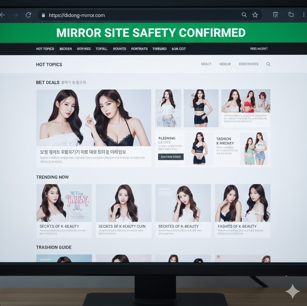 해외 서버에서 접속한 di동 복제본 페이지가 보이고, 상단에 “미러 사이트 안전 확인됨” 표시가 들어간 전문적인 화면입니다