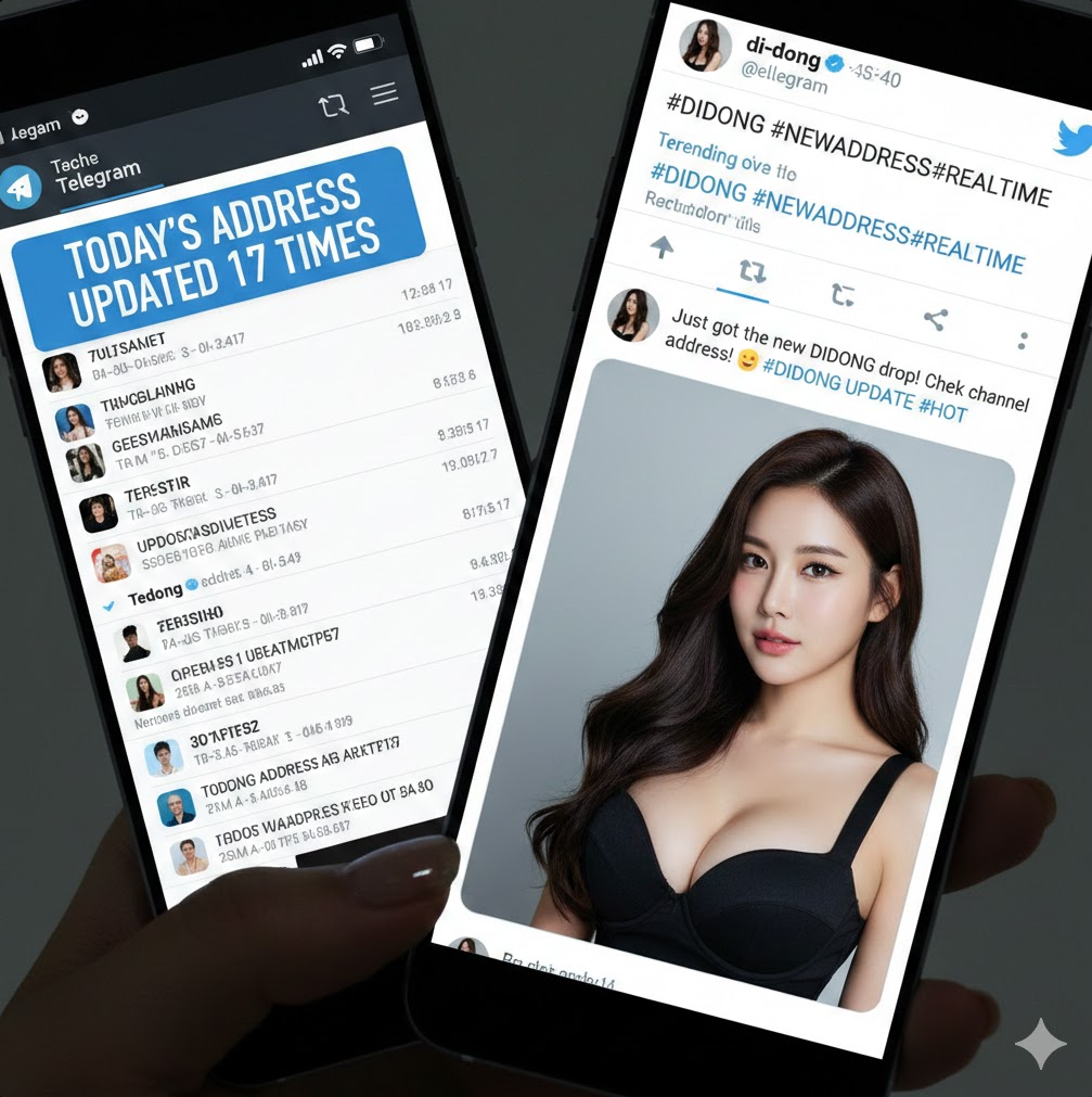 텔레그램 채널에 “오늘 주소 17번 업데이트” 메시지와 트위터에 해시태그 포스트가 함께 보이는 생생한 실제 상황 재현 이미지입니다