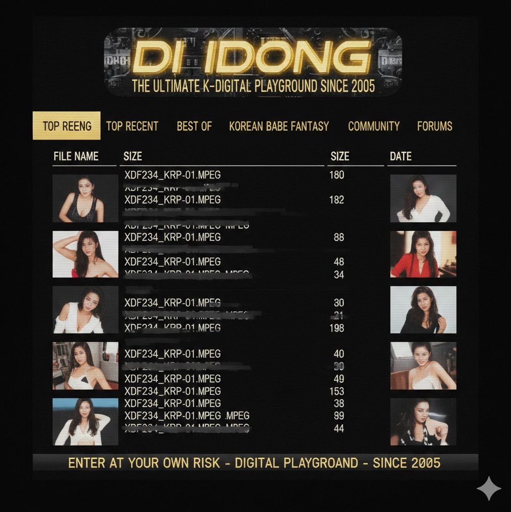 위장된 파일 목록이 보이는 레트로 감성 강한 디자인입니다.